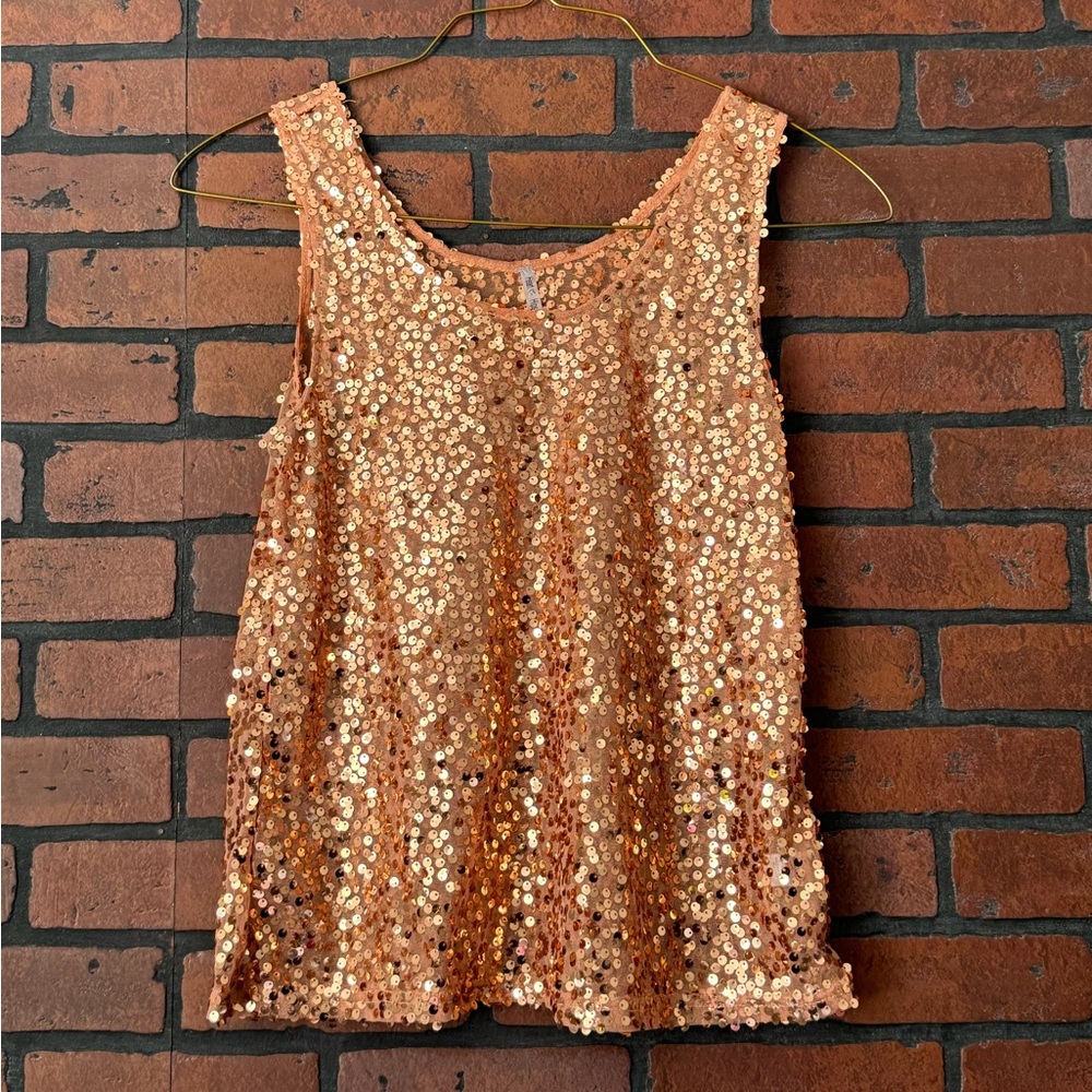 Heart & Hips Gold Sequin Tank Top Women’s Large‎ Party Glam